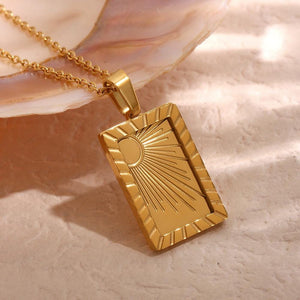 Sunburst Pendant Necklace: 18K Gold Plated Stainless Steel, Minimalist Design
