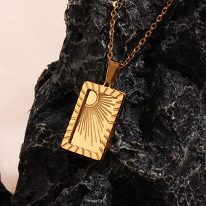 Sunburst Pendant Necklace: 18K Gold Plated Stainless Steel, Minimalist Design