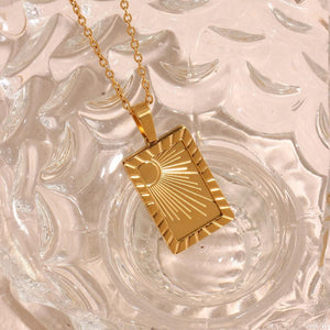 Sunburst Pendant Necklace: 18K Gold Plated Stainless Steel, Minimalist Design