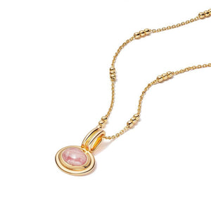 Tiger Eye & Pink Jade Necklace Set: Gold-Plated Layered Gemstone Pendants