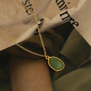 Green Jade Pendant Necklace: 18K Gold Plated Stainless Steel Jewelry