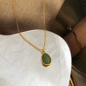 Green Jade Pendant Necklace: 18K Gold Plated Stainless Steel Jewelry