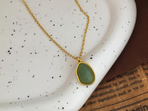 Green Jade Pendant Necklace: 18K Gold Plated Stainless Steel Jewelry
