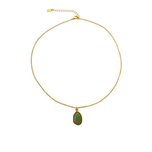 Green Jade Pendant Necklace: 18K Gold Plated Stainless Steel Jewelry