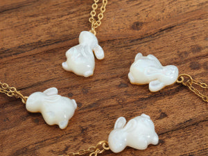 White Shell Rabbit Pendant Necklace: 18K Gold Plated Collarbone Chain