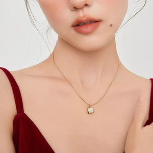 Square White Shell Pendant Necklace – Minimalist 18K Gold Plated Necklace, Elegant Everyday Jewelry