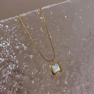 Square White Shell Pendant Necklace – Minimalist 18K Gold Plated Necklace, Elegant Everyday Jewelry