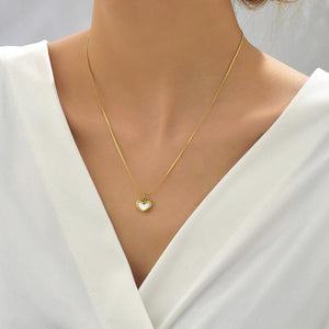 Mother of Pearl Heart Pendant Necklace: 18K Gold Plated Chain