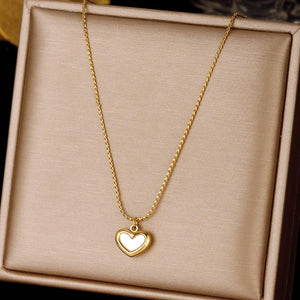 Mother of Pearl Heart Pendant Necklace: 18K Gold Plated Chain
