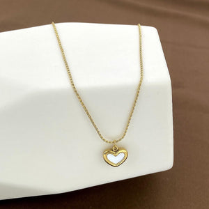 Mother of Pearl Heart Pendant Necklace: 18K Gold Plated Chain
