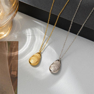18K Gold Plated Evil Eye Protection Necklace – Unique Teardrop Pendant with Mystical Engraving