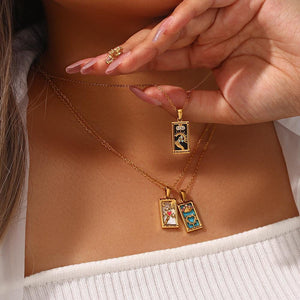 The World Tarot Card Necklace: 18K Gold-Plated Enamel Pendant