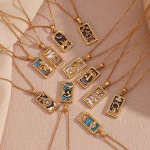 The Empress Tarot Card Necklace: 18K Gold Enamel Pendant with Crystals