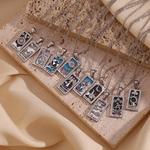 The Empress Tarot Card Necklace: 18K Gold Enamel Pendant with Crystals