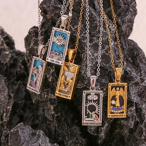 The Sun Tarot Card Necklace: 18K Gold Plated Pendant with Crystal