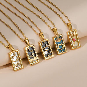 The World Tarot Card Necklace: 18K Gold-Plated Enamel Pendant