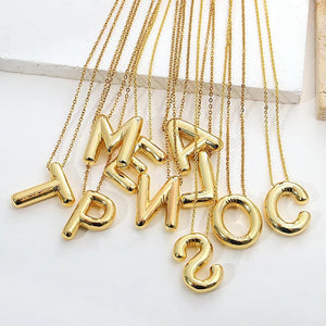 14K Gold Plated Bubble Letter Necklace: Personalized Initial Pendant