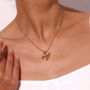 14K Gold Plated Bubble Letter Necklace: Personalized Initial Pendant