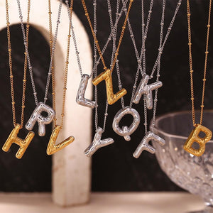14K Gold Plated Bubble Letter Necklace: Personalized Initial Pendant