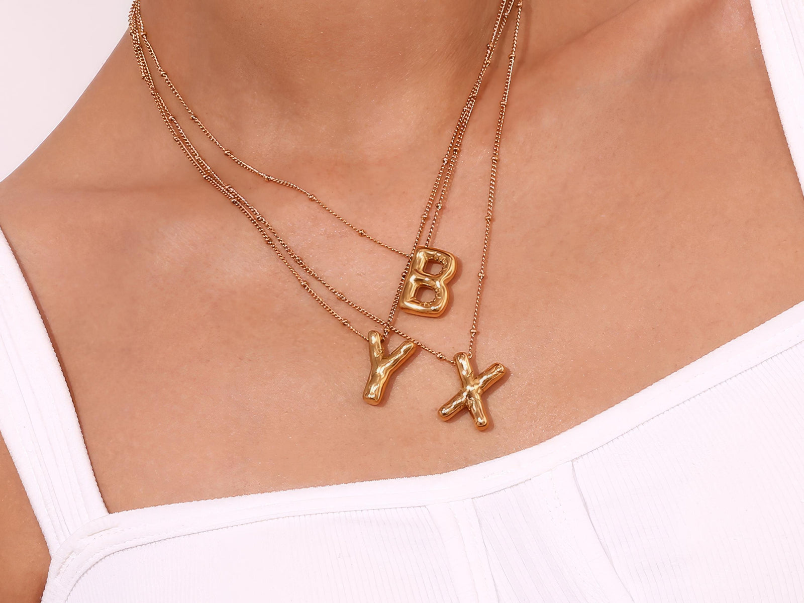 14K Gold Plated Bubble Letter Necklace: Personalized Initial Pendant