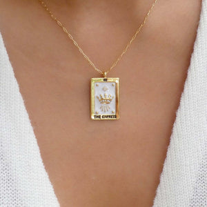 18K Gold-Plated Tarot Card Pendant Necklace - Strength, Justice, and Empress Charms for Women