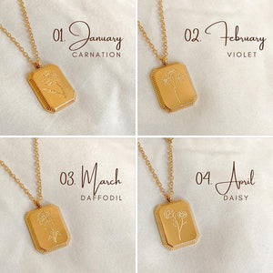 18K Gold Birth Flower Pendant Necklace: Personalized Floral Jewelry Gift