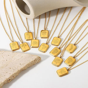 18K Gold Birth Flower Pendant Necklace: Personalized Floral Jewelry Gift