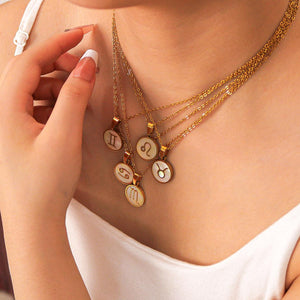 Mother of Pearl Zodiac Necklace: 18K Gold Astrology Pendant
