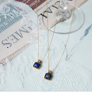 Lapis Lazuli Square Pendant Necklace: 18K Gold Plated Chain