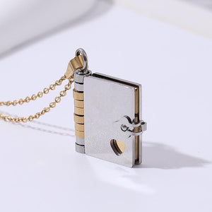 Mini Book Pendant Necklace: 18K Gold Plated Stainless Steel Literary Charm
