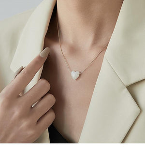 Mother of Pearl Heart Pendant Necklace: Gold Plated Snake Chain