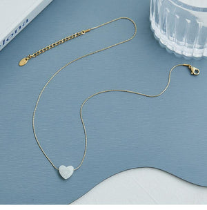 Mother of Pearl Heart Pendant Necklace: Gold Plated Snake Chain