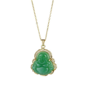 Jade Buddha Pendant Necklace: 18K Gold Plated Lucky Charm