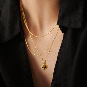 Tiger Eye & Pink Jade Necklace Set: Gold-Plated Layered Gemstone Pendants