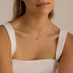 3D Gold Initial Necklace: Stainless Steel Alphabet Pendant