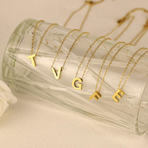3D Gold Initial Necklace: Stainless Steel Alphabet Pendant