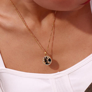 18K Gold Sun and Moon Necklace: Zircon Crystal Celestial Charm