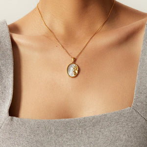 18K Gold Oval Mother of Pearl Sunburst Pendant Necklace - Stainless Steel Jewelry