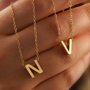3D Gold Initial Necklace: Stainless Steel Alphabet Pendant