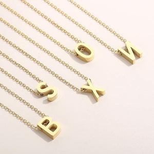 3D Gold Initial Necklace: Stainless Steel Alphabet Pendant