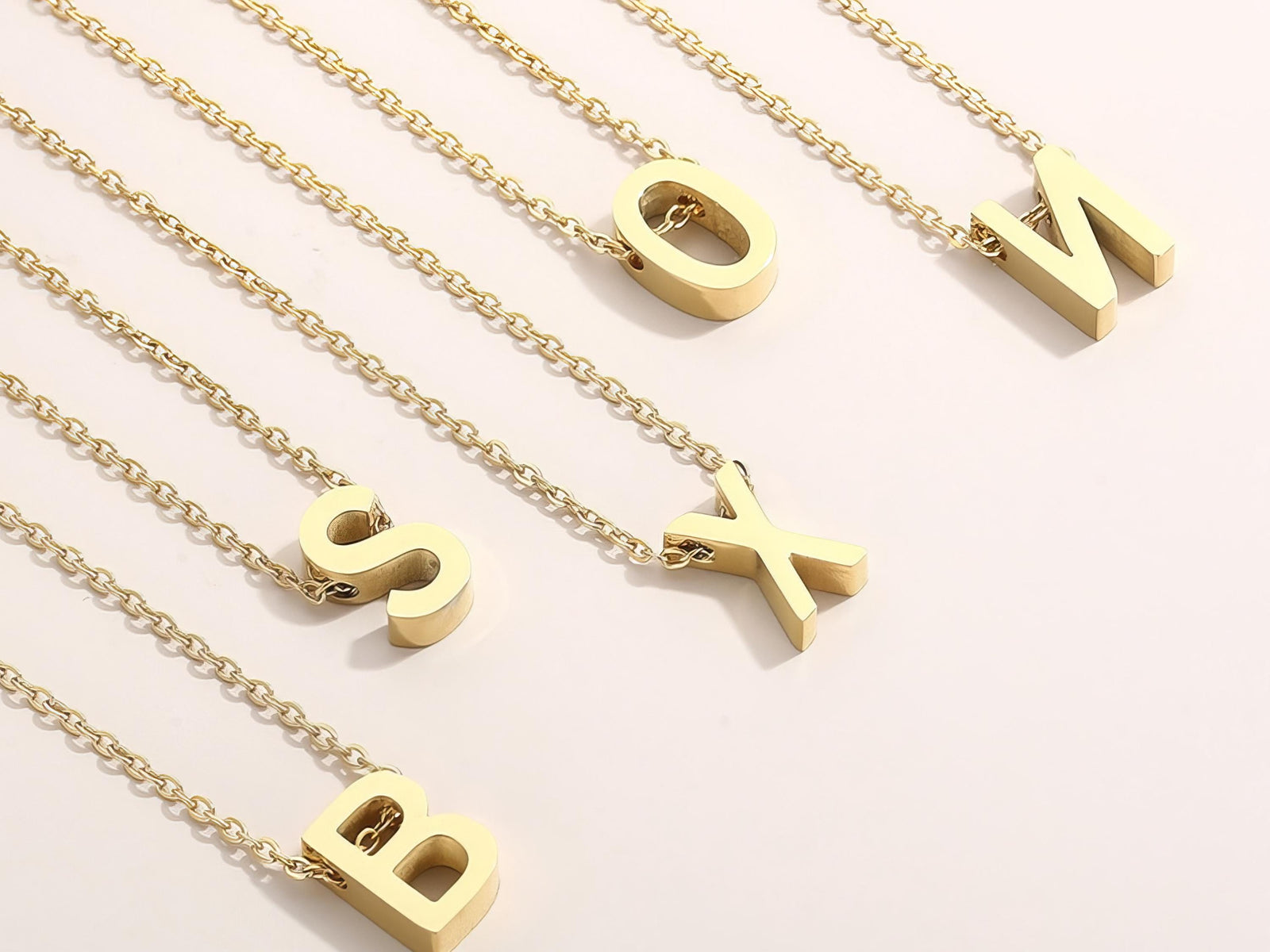 3D Gold Initial Necklace: Stainless Steel Alphabet Pendant