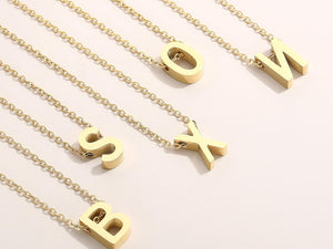 3D Gold Initial Necklace: Stainless Steel Alphabet Pendant