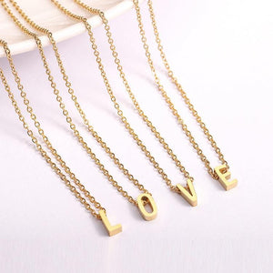 3D Gold Initial Necklace: Stainless Steel Alphabet Pendant