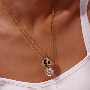 18K Gold Sun and Moon Necklace: Zircon Crystal Celestial Charm