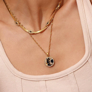 18K Gold Sun and Moon Necklace: Zircon Crystal Celestial Charm