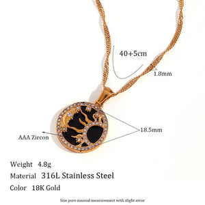 18K Gold Sun and Moon Necklace: Zircon Crystal Celestial Charm