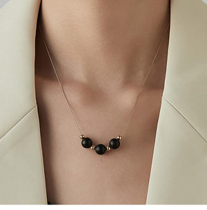 Black Obsidian Necklace – Natural Healing Crystal Pendant in Titanium Steel