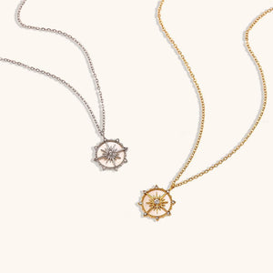 Shell Compass Star Necklace: Stainless Steel Minimalist Pendant