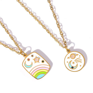 Sun, Moon, and Rainbow Gold Pendant Necklaces – Celestial Enamel Charm Jewelry