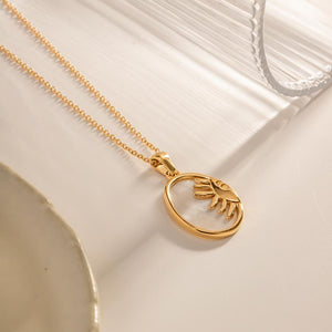 18K Gold Oval Mother of Pearl Sunburst Pendant Necklace - Stainless Steel Jewelry